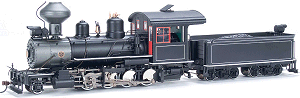 Bachmann's On30 model of a Baldwin outside frame 30-inch gauge Consolidation. Click to learn more about this model.
